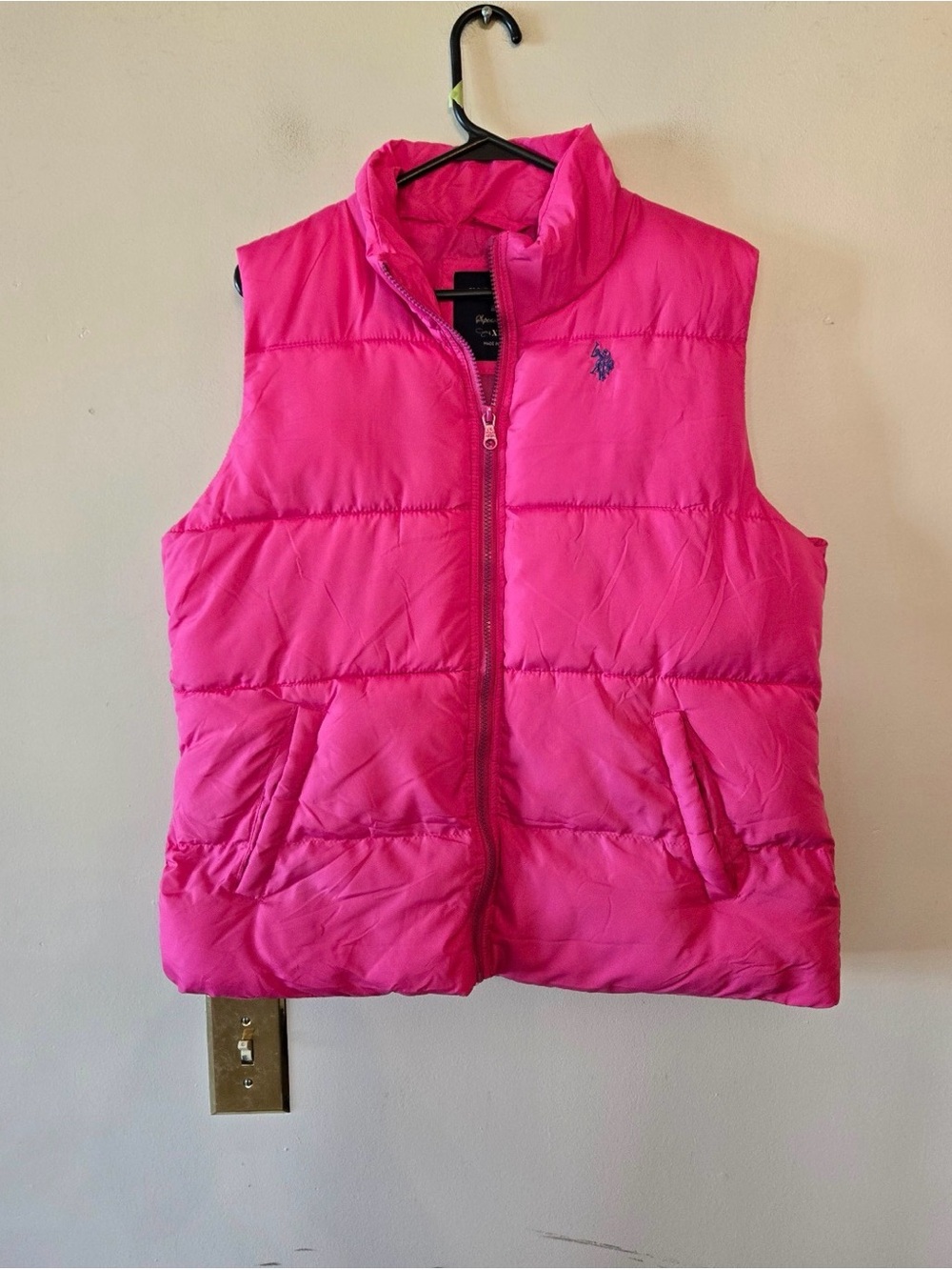 US Polo Assn Women’s Quilted Puffer Vest X Large Pink Full Zip